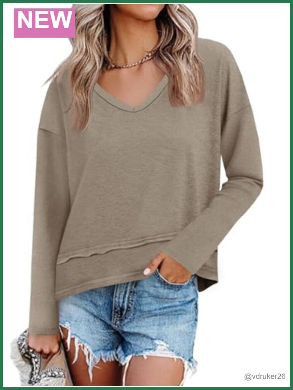 Womens Long Sleeve V Neck T Shirt Loose Fit Flowy Casual Top